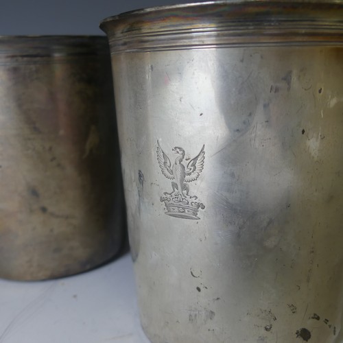 357 - A graduated stacking set of three early 19thC French silver Beakers, makers mark 'LJT' in a diamond ... 