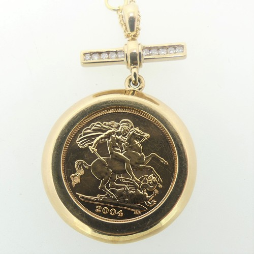 239 - An Elizabeth II gold Half Sovereign, dated 2004, in 9ct gold pendant mount with diamond set suspensi... 