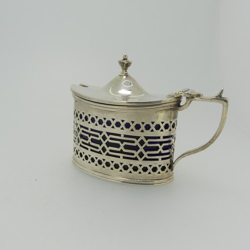 361 - A George V silver Mustard Pot, by Haseler & Bill, hallmarked Chester, 1920, of oval form with pi... 