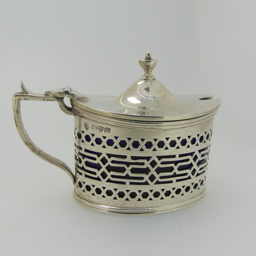 361 - A George V silver Mustard Pot, by Haseler & Bill, hallmarked Chester, 1920, of oval form with pi... 