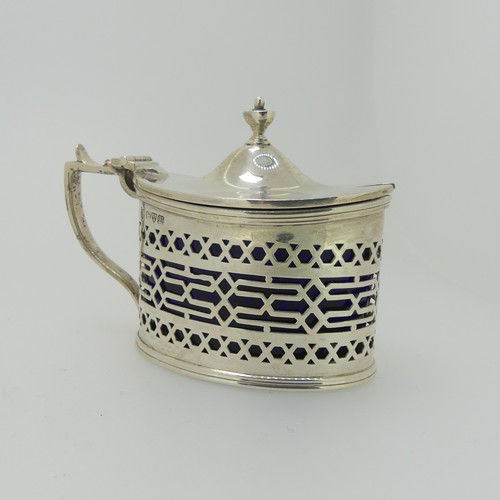 361 - A George V silver Mustard Pot, by Haseler & Bill, hallmarked Chester, 1920, of oval form with pi... 