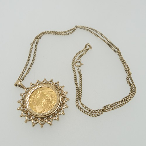 247 - A George V gold Sovereign, dated 1912, in a 9ct gold pendant mount, on a 9ct gold chain, total weigh... 