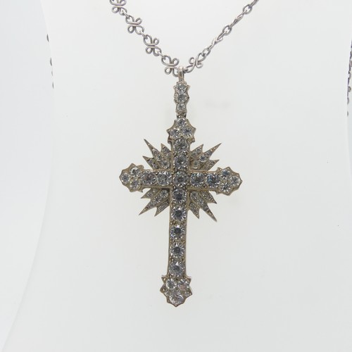 85 - A paste set Cross Pendant, with corresponding paste set suspension loop, total length 7cm, all in un... 