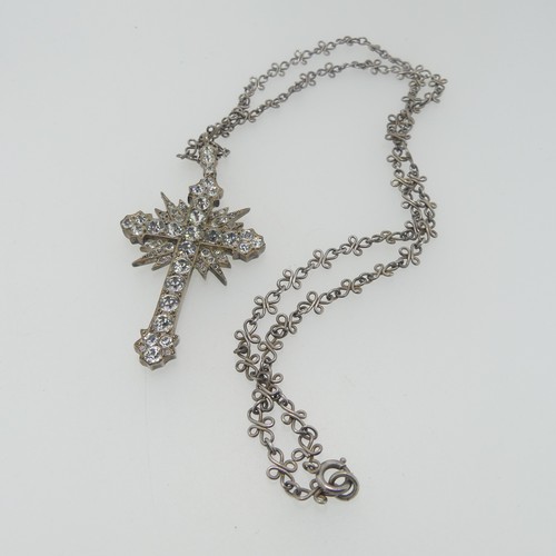 85 - A paste set Cross Pendant, with corresponding paste set suspension loop, total length 7cm, all in un... 