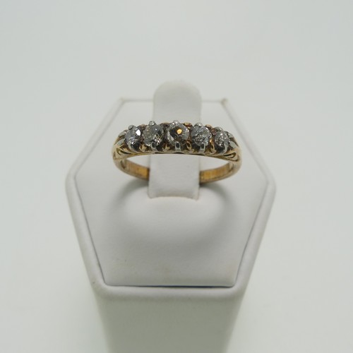 180 - A graduated five stone diamond Ring, the old cut stones, total weight approx. 0.4ct claw set in a sc... 