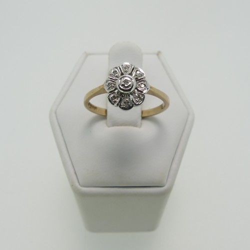 181 - A small diamond flowerhead cluster Ring, mounted in 9ct yellow and white gold, Size N, together with... 