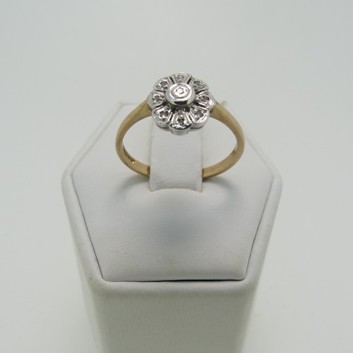 181 - A small diamond flowerhead cluster Ring, mounted in 9ct yellow and white gold, Size N, together with... 