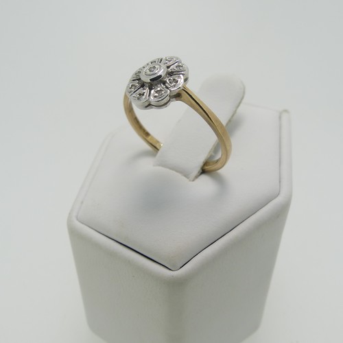 181 - A small diamond flowerhead cluster Ring, mounted in 9ct yellow and white gold, Size N, together with... 