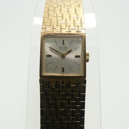 208 - A 9ct yellow gold Record DeLuxe lady's Wristwatch, the square silvered dial with Swiss 17-jewels mov... 