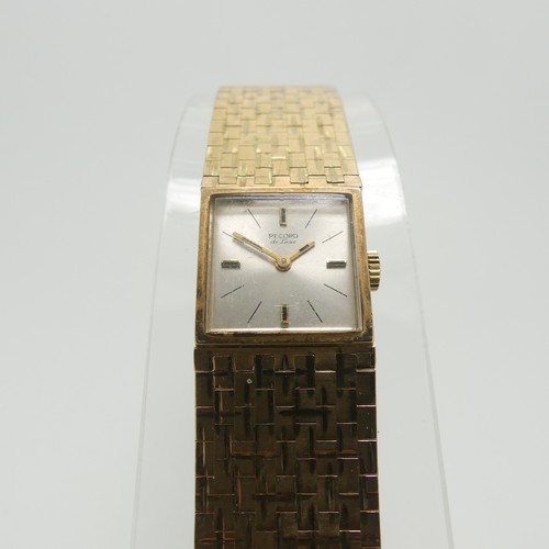 208 - A 9ct yellow gold Record DeLuxe lady's Wristwatch, the square silvered dial with Swiss 17-jewels mov... 