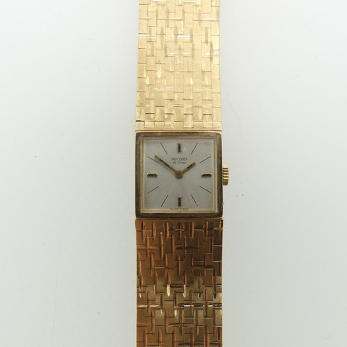 208 - A 9ct yellow gold Record DeLuxe lady's Wristwatch, the square silvered dial with Swiss 17-jewels mov... 