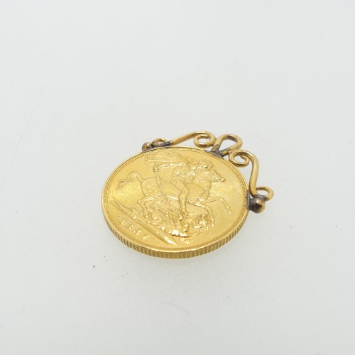 251 - A Victorian gold Sovereign, dated 1887, with soldered pendant mount.