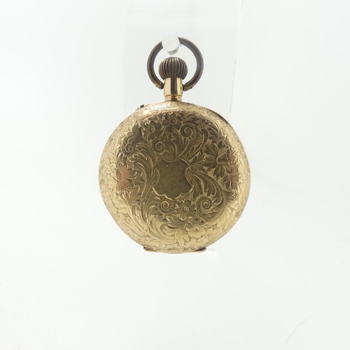 209 - A Continental 14k yellow gold Fob Watch, with scrolling foliate decoration, gilt dial with Roman Num... 