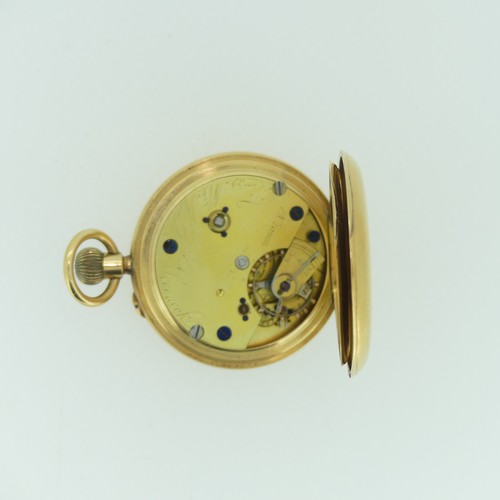 210 - An early 20th century 18ct gold half hunter Pocket Watch, with 18ct gold cuvette cover, the enamel d... 