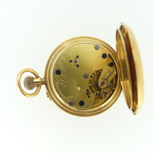 210 - An early 20th century 18ct gold half hunter Pocket Watch, with 18ct gold cuvette cover, the enamel d... 