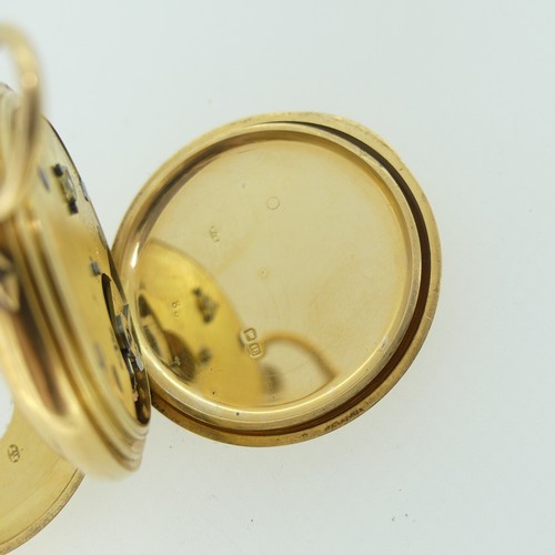 210 - An early 20th century 18ct gold half hunter Pocket Watch, with 18ct gold cuvette cover, the enamel d... 