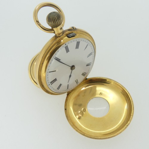 210 - An early 20th century 18ct gold half hunter Pocket Watch, with 18ct gold cuvette cover, the enamel d... 