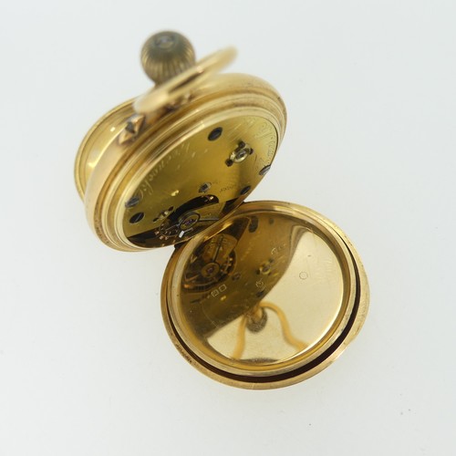 210 - An early 20th century 18ct gold half hunter Pocket Watch, with 18ct gold cuvette cover, the enamel d... 