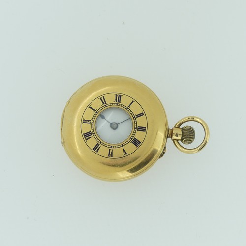 210 - An early 20th century 18ct gold half hunter Pocket Watch, with 18ct gold cuvette cover, the enamel d... 