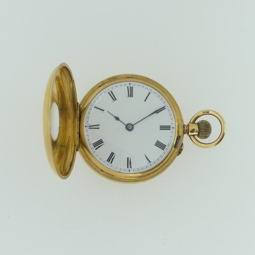 210 - An early 20th century 18ct gold half hunter Pocket Watch, with 18ct gold cuvette cover, the enamel d... 