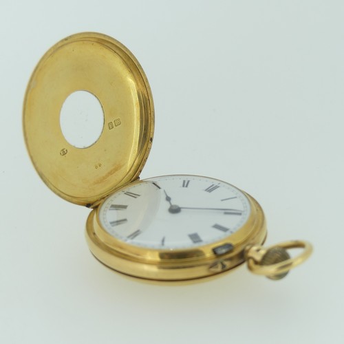 210 - An early 20th century 18ct gold half hunter Pocket Watch, with 18ct gold cuvette cover, the enamel d... 