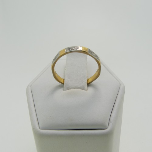 62 - A narrow 22ct yellow gold Band, with white gold engraved detailing, Size J, 1.9g, together with a sm... 