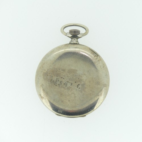 200 - An Omega chrome open face keyless Pocket Watch, retailed by A. E. Turner, Oxford, the white enamel d... 