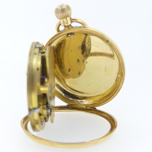 191 - An 18ct gold open face keyless Pocket Watch, the white enamel dial with black Roman numerals and sub... 