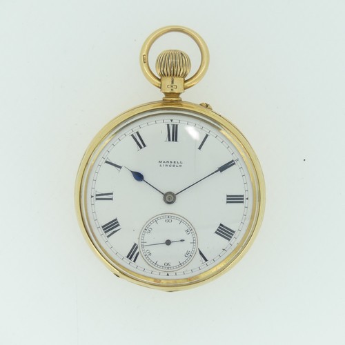 191 - An 18ct gold open face keyless Pocket Watch, the white enamel dial with black Roman numerals and sub... 