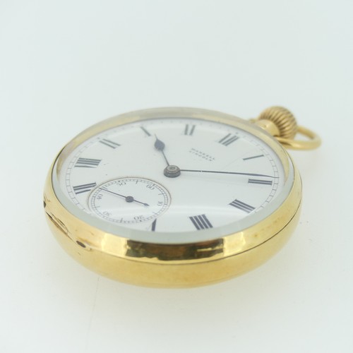 191 - An 18ct gold open face keyless Pocket Watch, the white enamel dial with black Roman numerals and sub... 