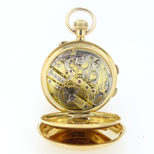 203 - A 20th century continental 18ct gold hunter keyless Chronograph Pocket Watch, with 18ct gold cuvette... 