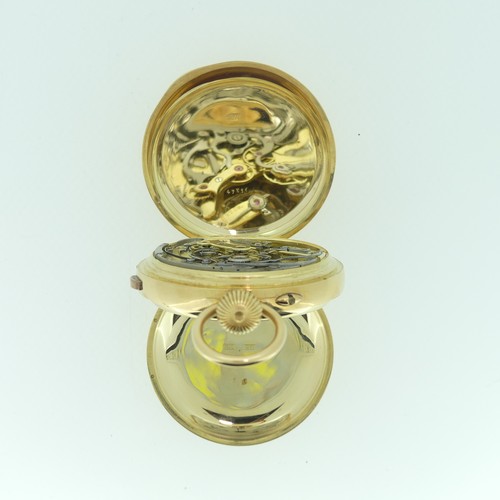 203 - A 20th century continental 18ct gold hunter keyless Chronograph Pocket Watch, with 18ct gold cuvette... 