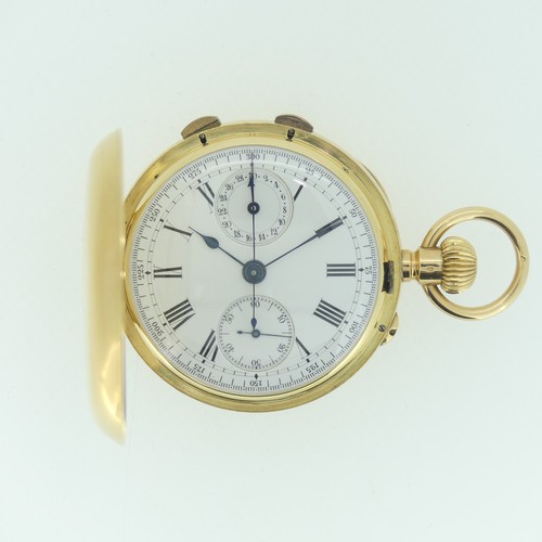 203 - A 20th century continental 18ct gold hunter keyless Chronograph Pocket Watch, with 18ct gold cuvette... 