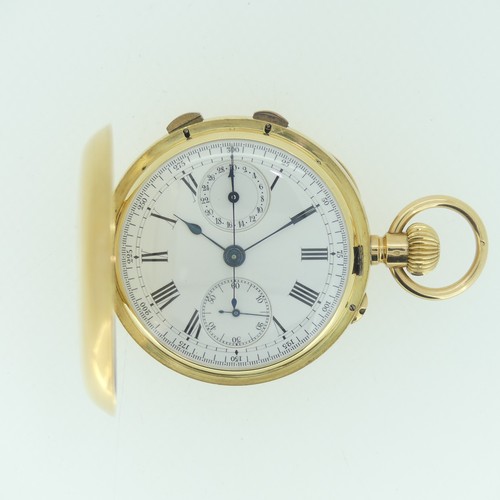 203 - A 20th century continental 18ct gold hunter keyless Chronograph Pocket Watch, with 18ct gold cuvette... 