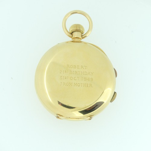 203 - A 20th century continental 18ct gold hunter keyless Chronograph Pocket Watch, with 18ct gold cuvette... 