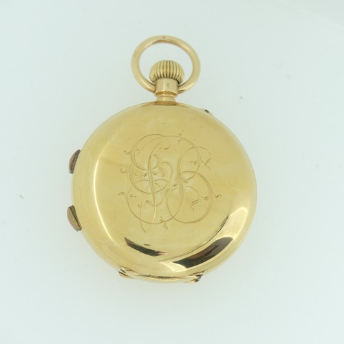 203 - A 20th century continental 18ct gold hunter keyless Chronograph Pocket Watch, with 18ct gold cuvette... 