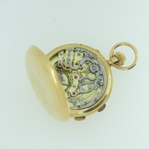 203 - A 20th century continental 18ct gold hunter keyless Chronograph Pocket Watch, with 18ct gold cuvette... 