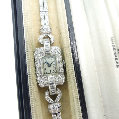 197 - A lady's Art Deco diamond Cocktail Watch, c.1930, the unsigned rectangular dial with Arabic Numerals... 