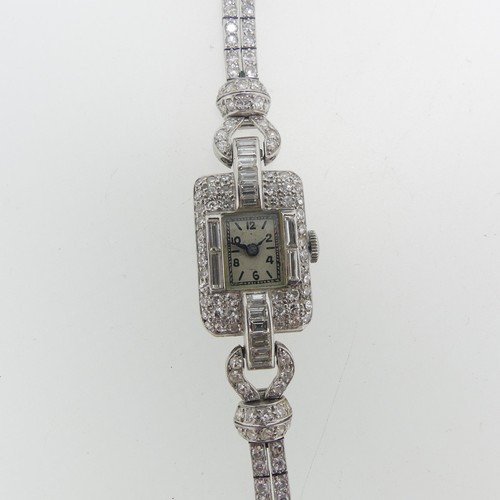 197 - A lady's Art Deco diamond Cocktail Watch, c.1930, the unsigned rectangular dial with Arabic Numerals... 