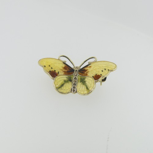 108 - A Norwegian silver gilt and enamel Butterfly Brooch, by Hroar Prydz, in cream, brown and green ename... 