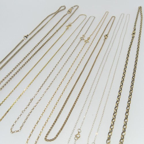 63 - A 9ct yellow gold oval link Chain, 48cm long, together with eight other 9ct gold chains and trace ch... 