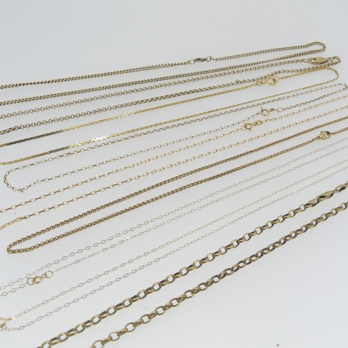 63 - A 9ct yellow gold oval link Chain, 48cm long, together with eight other 9ct gold chains and trace ch... 