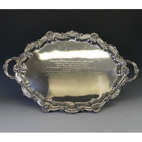 349 - A large George V Irish silver Two handled Tray, by West & Son, hallmarked Dublin 1918, of oval f... 