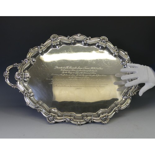 349 - A large George V Irish silver Two handled Tray, by West & Son, hallmarked Dublin 1918, of oval f... 