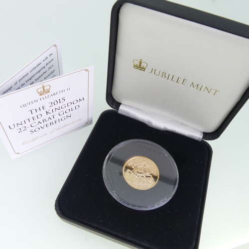 220 - An Elizabeth II gold Sovereign, dated 2015, in Jubilee Mint presentation case with certificate.... 