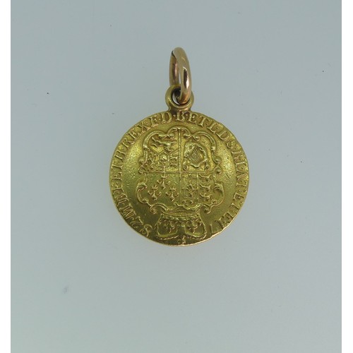 229 - A George III gold Guinea, dated 1782, fourth head, with soldered suspension ring.