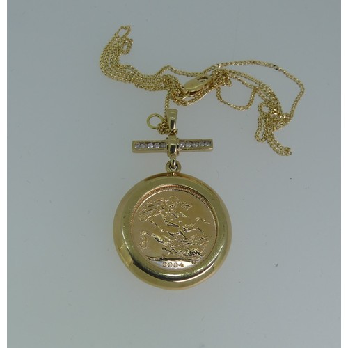 239 - An Elizabeth II gold Half Sovereign, dated 2004, in 9ct gold pendant mount with diamond set suspensi... 