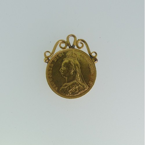 251 - A Victorian gold Sovereign, dated 1887, with soldered pendant mount.