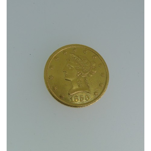 253 - A United States $10 (ten dollar) Gold Coin, dated 1856, with Liberty head and San Francisco mint mar... 