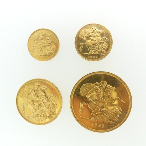 257 - A rare set of four George VI Gold Coins, dated 1937 comprising £5, £2, Sovereign and Half Sovereign,... 